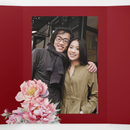 水彩牡丹 |写真中国の結婚の 三つ折り招待状 (内部中)