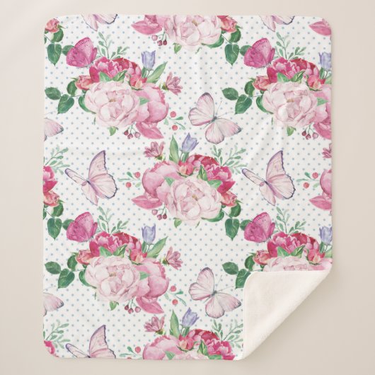 水彩牡丹、水彩蝶 シェルパブランケット (正面)