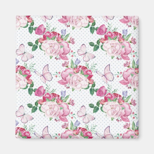 水彩牡丹、水彩蝶 マグネット (正面)