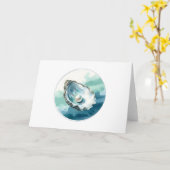 水彩牡蠣の貝殻と真珠のグリーティン空白のグ カード (黄色い花)