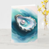 水彩牡蠣の貝殻の虹色パール空白の カード (黄色い花)