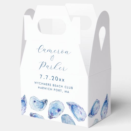 水彩牡蠣の貝殻の青と白結婚の フェイバーボックス (オープン)