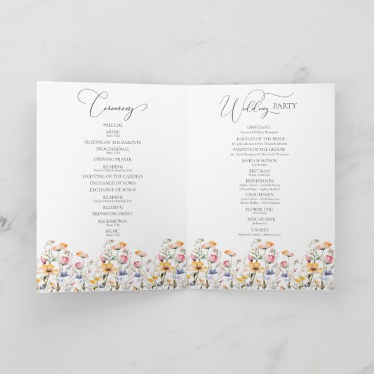 水彩牧草地ワイルドフラワーありがとうござ結婚う プログラム (内部)
