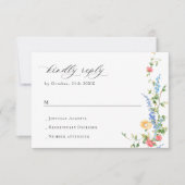 水彩牧草地ワイルドフラワーボヘミアンウェディングRSVP 出欠カード (正面)