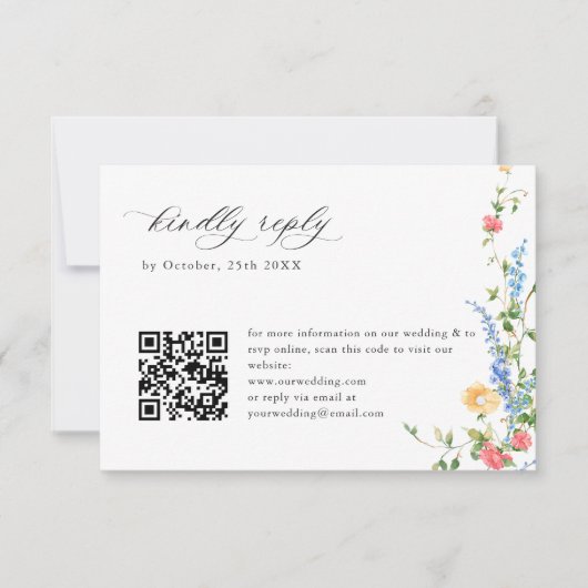 水彩牧草地ワイルドフラワーボヘミアンウェディングRSVP 出欠カード (正面)