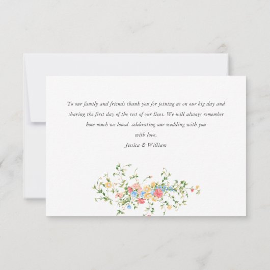 水彩牧草地ワイルドフラワーボヘミアン結婚ズ サンキューカード (裏面)