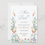 水彩牧草地ワイルドフラワーボヘミアン結婚ズ セーブザデート (正面)