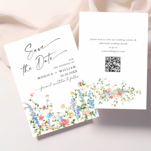 水彩牧草地ワイルドフラワーボヘミアン結婚ズ セーブザデート