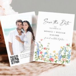 水彩牧草地ワイルドフラワーボヘミアン結婚ズ セーブザデート