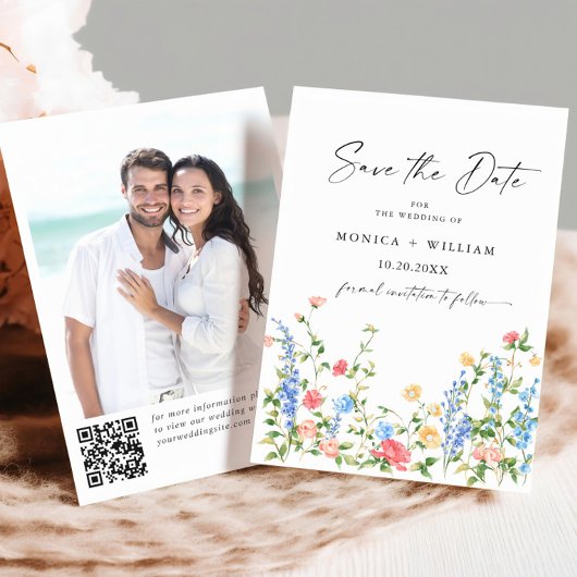 水彩牧草地ワイルドフラワーボヘミアン結婚ズ セーブザデート