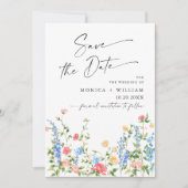 水彩牧草地ワイルドフラワーボヘミアン結婚ズ セーブザデート (正面)
