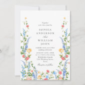 水彩牧草地ワイルドフラワーボヘミアン結婚ズ 招待状 (正面)