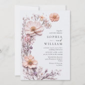 水彩牧草地ワイルドフラワーボヘミアン結婚ズ 招待状 (正面)