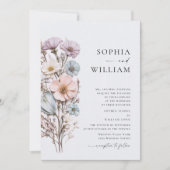水彩牧草地ワイルドフラワーボヘミアン結婚ズ 招待状 (正面)