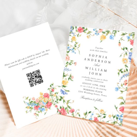 水彩牧草地ワイルドフラワーボヘミアン結婚ズ 招待状