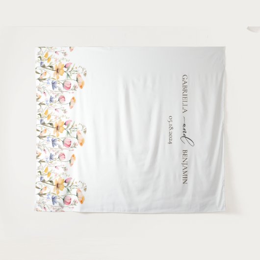 水彩牧草地ワイルドフラワー結婚の背景 タペストリー (正面(横))