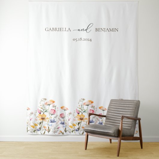 水彩牧草地ワイルドフラワー結婚の背景 タペストリー (インサイチュ)