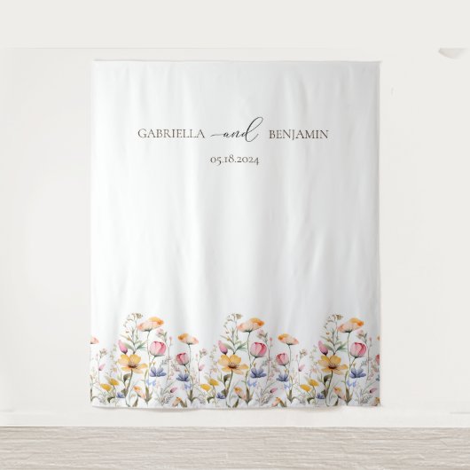 水彩牧草地ワイルドフラワー結婚の背景 タペストリー (正面)