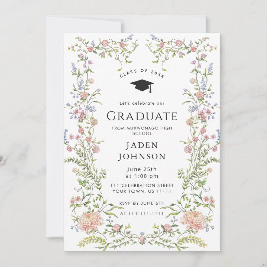 水彩牧草野草坊保卒業パーティー 招待状 (正面)