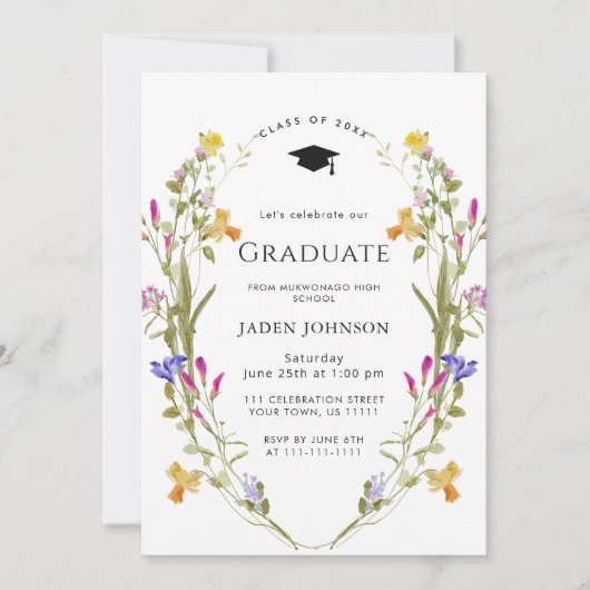 水彩牧草野草坊保卒業パーティー 招待状 (正面)