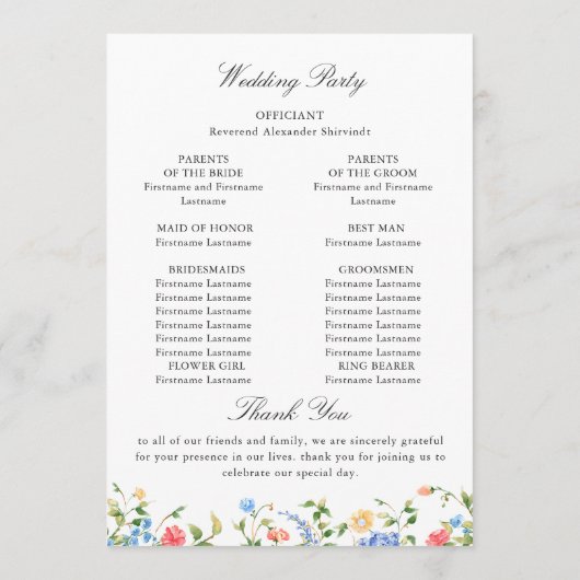 水彩牧草野草防峰結婚の式 プログラム (裏面)