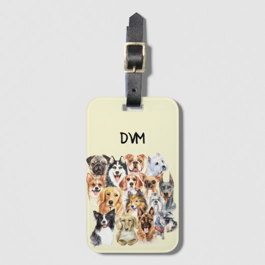 水彩犬がコラージュを生パーソナライズされたむ ラゲッジタグ (正面縦)