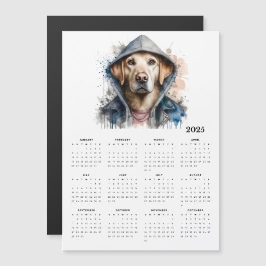 水彩犬のフード付きスウェットシャツスプラッシュアート2025カレンダー (正面/裏面)