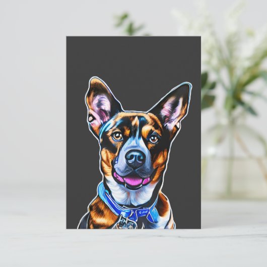 水彩犬のポートレートハンド色彩の鮮やか、孤立犬 サンキューカード (スタンド正面)