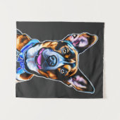 水彩犬のポートレートハンド色彩の鮮やか、孤立犬 タペストリー (正面(横))