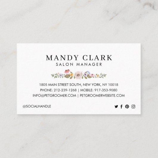 水彩犬の品種ワイルドフラワーペットトリマー 名刺 (裏面)