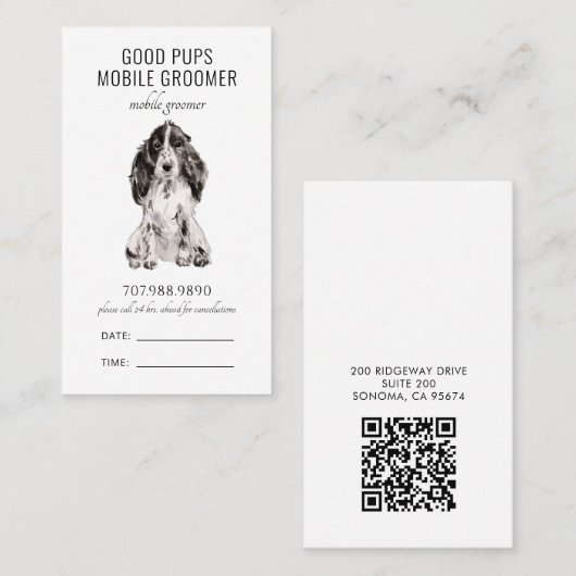 水彩犬の移動ペットトリマーQRコード 予約カード (正面/裏面)