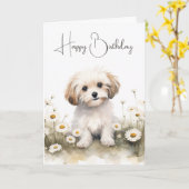 水彩犬インデイジー カード (黄色い花)