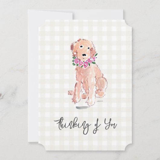 水彩犬考えの花のギンガム (正面)