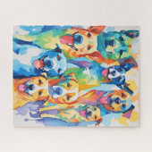 水彩犬色彩の鮮やかカラフルコラージュ ジグソーパズル (横)
