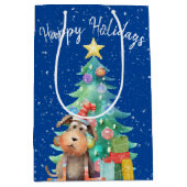 水彩犬・クリスマスツリー ミディアムペーパーバッグ (正面)