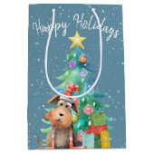 水彩犬・クリスマスツリー ミディアムペーパーバッグ (正面)