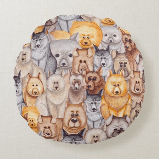 水彩犬：シームレお洒落スおもしろい ラウンドクッション (正面)