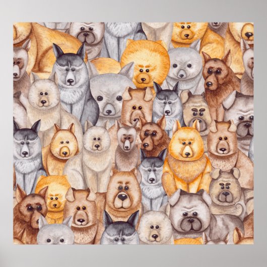 水彩犬:奇想天外なシームレスパターン ポスター (正面)