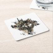 水彩狼の山の荒野アニマルアート スクエアペーパーコースター (アングル)
