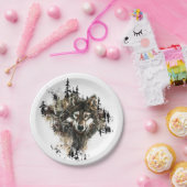 水彩狼マウンテン動物アート ペーパープレート (パーティー)