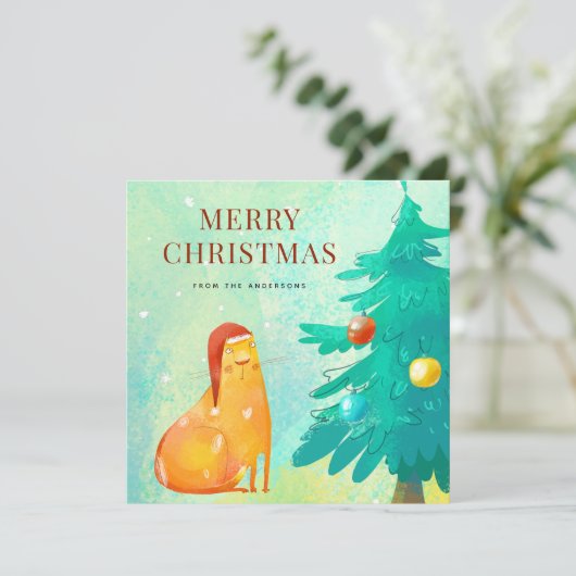 水彩猫おもしろいクリスマスカード シーズンカード (スタンド正面)