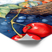 水彩猫かご入りさくらんぼ ポスター (角)