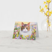 水彩猫とワイルドフラワーのカスタマイズ可能 カード (黄色い花)