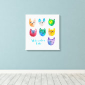 水彩猫と友人 キャンバスプリント (インサイチュ (ウッドフロア))