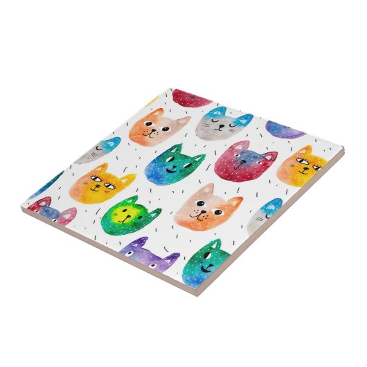 水彩猫と友人 タイル (側面)