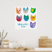 水彩猫と友人 ポスター (キッチン)