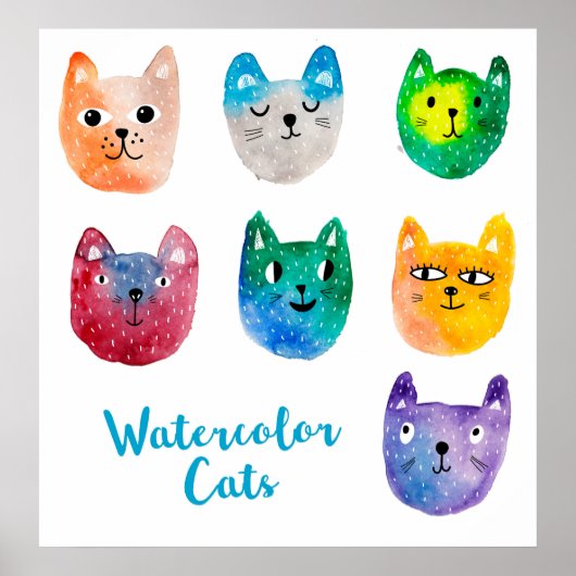 水彩猫と友人 ポスター (正面)
