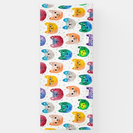 水彩猫と友人 横断幕 (縦)