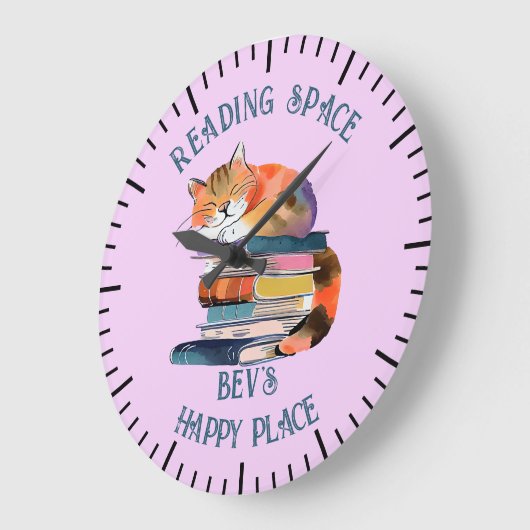 水彩猫と本 ラージ壁時計 (傾斜)