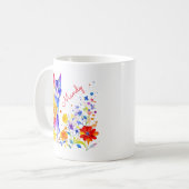 水彩猫と花パーソナライズされた コーヒーマグカップ (正面左)